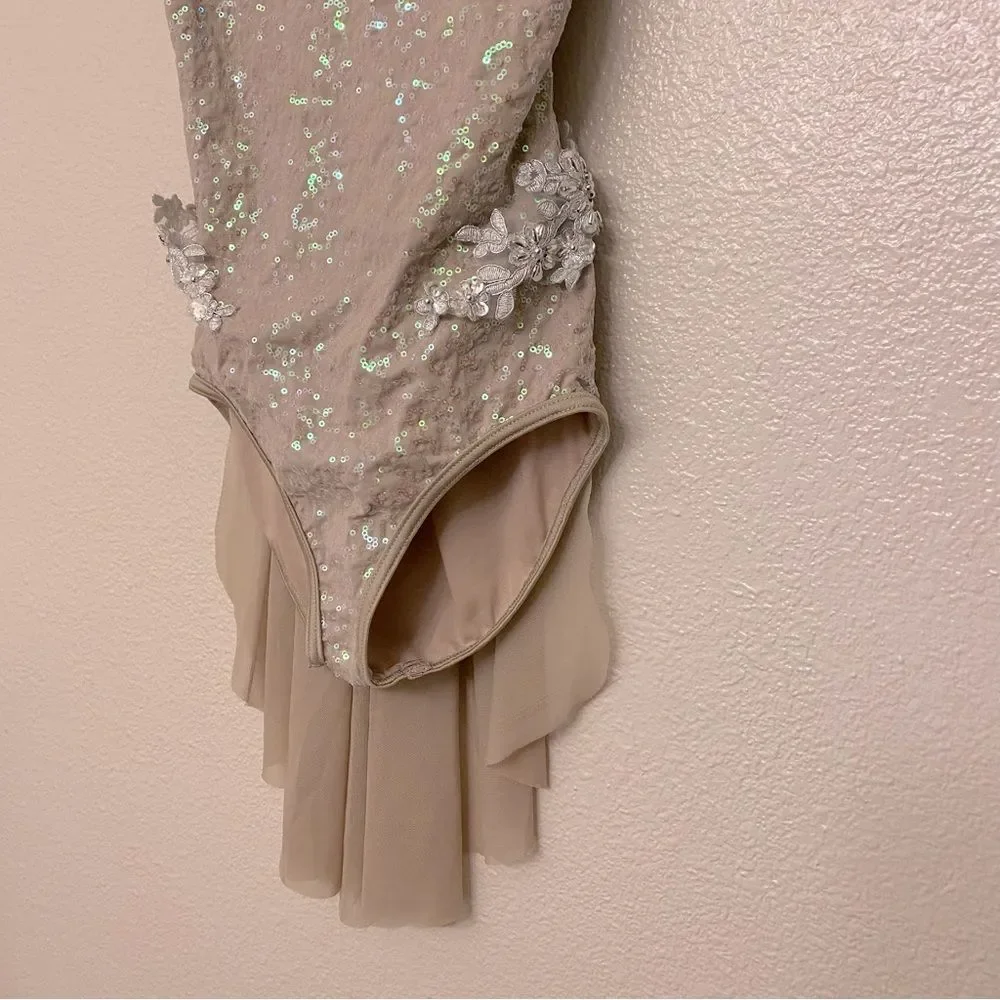 WEISSMAN Dance Costume beige sequin Love Is Just A Word 13442 SA-Small adult